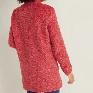 Relaxed Textured Cardi Coat Mingled Red Pink Wool Fleece Blend Women's Small